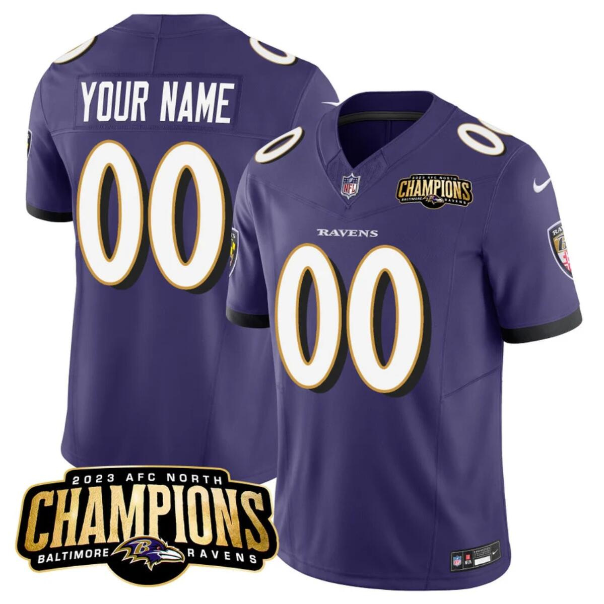 Men's Baltimore Ravens Active Player Custom Purple 2023 F.U.S.E. AFC North Champions Vapor Limited Football Jersey
