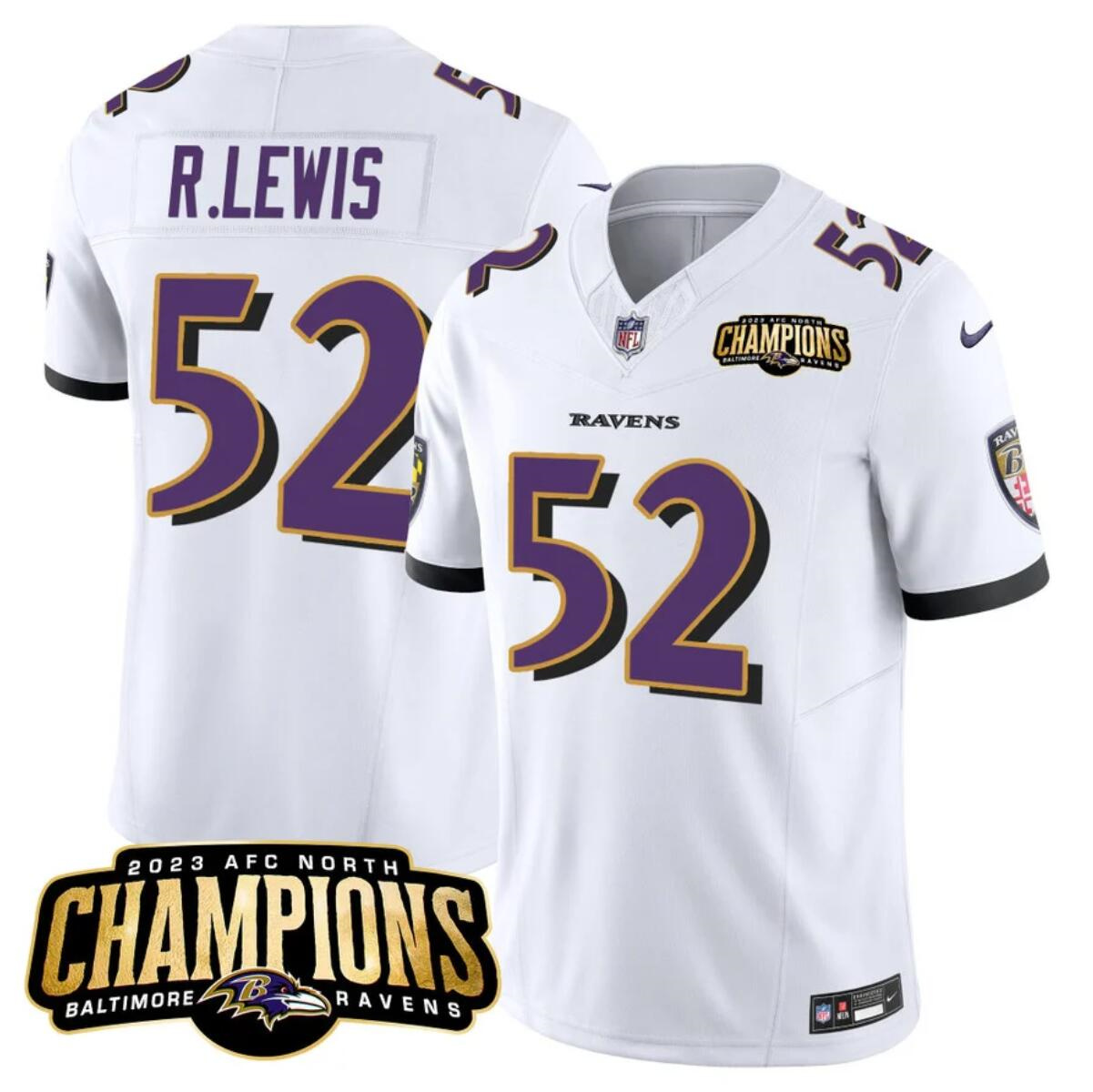 Men's Baltimore Ravens #52 Ray Lewis White 2023 F.U.S.E. AFC North Champions Vapor Limited Football Jersey