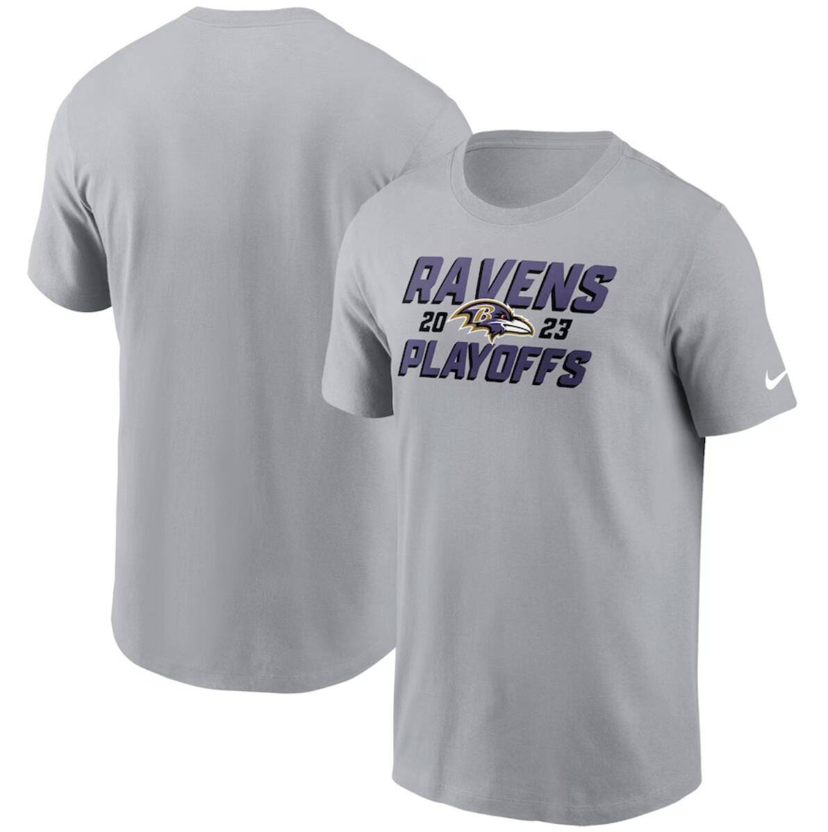 Men's Baltimore Ravens Gray 2023 NFL Playoffs Iconic T-Shirt