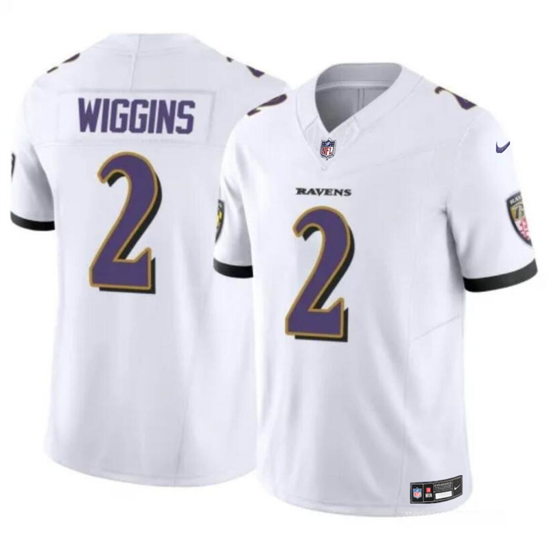 Men's Baltimore Ravens #2 Nate Wiggins White 2024 Draft F.U.S.E Vapor Limited Football Jersey