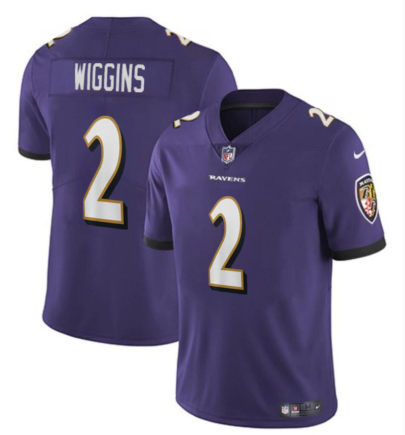 Men's Baltimore Ravens #2 Nate Wiggins Purple 2024 Draft Vapor Limited Football Jersey