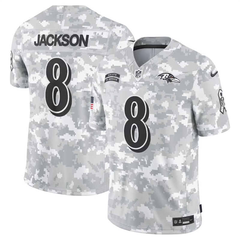 Men's Baltimore Ravens #8 Lamar Jackson 2024 F.U.S.E Arctic Camo Salute to Service Limited Stitched Football Jersey Men's Baltimore Ravens #8 Lamar Jackson 2024 F.U.S.E Arctic Camo Salute to Service Limited Stitched Football Jersey