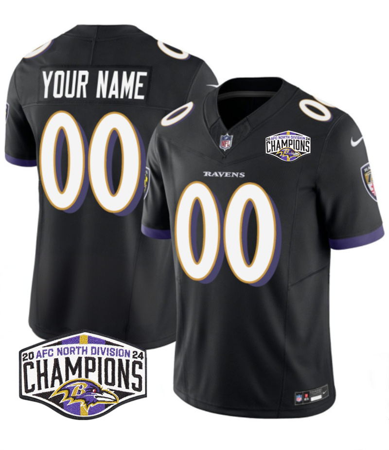 Men's Baltimore Ravens Active Player Custom Black F.U.S.E 2024 AFC North Division Champions Vapor Limited Football Jersey Men's Baltimore Ravens Active Player Custom Black F.U.S.E 2024 AFC North Division Champions Vapor Limited Football Jersey