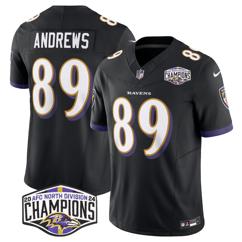 Men's Baltimore Ravens #89 Mark Andrews Black F.U.S.E 2024 AFC North Division Champions Vapor Limited Football Jersey Men's Baltimore Ravens #89 Mark Andrews Black F.U.S.E 2024 AFC North Division Champions Vapor Limited Football Jersey