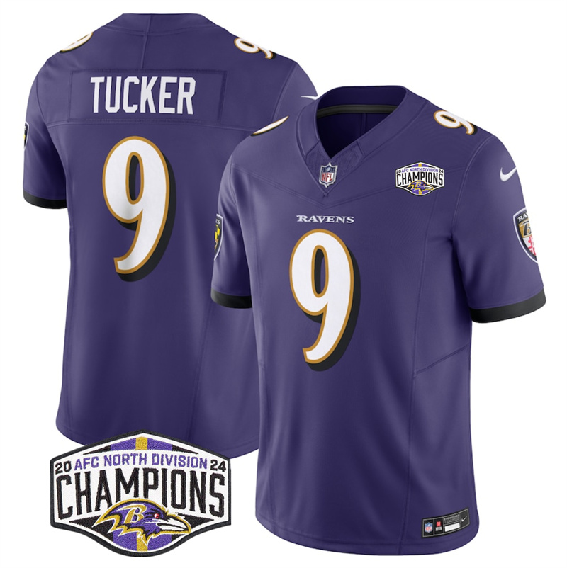 Men's Baltimore Ravens #9 Justin Tucker Purple F.U.S.E 2024 AFC North Division Champions Vapor Limited Football Jersey Men's Baltimore Ravens #9 Justin Tucker Purple F.U.S.E 2024 AFC North Division Champions Vapor Limited Football Jersey