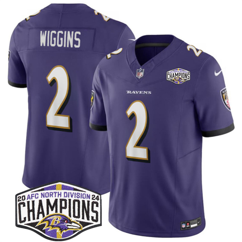 Men's Baltimore Ravens #2 Nate Wiggins Purple F.U.S.E 2024 AFC North Division Champions Vapor Limited Football Jersey Men's Baltimore Ravens #2 Nate Wiggins Purple F.U.S.E 2024 AFC North Division Champions Vapor Limited Football Jersey