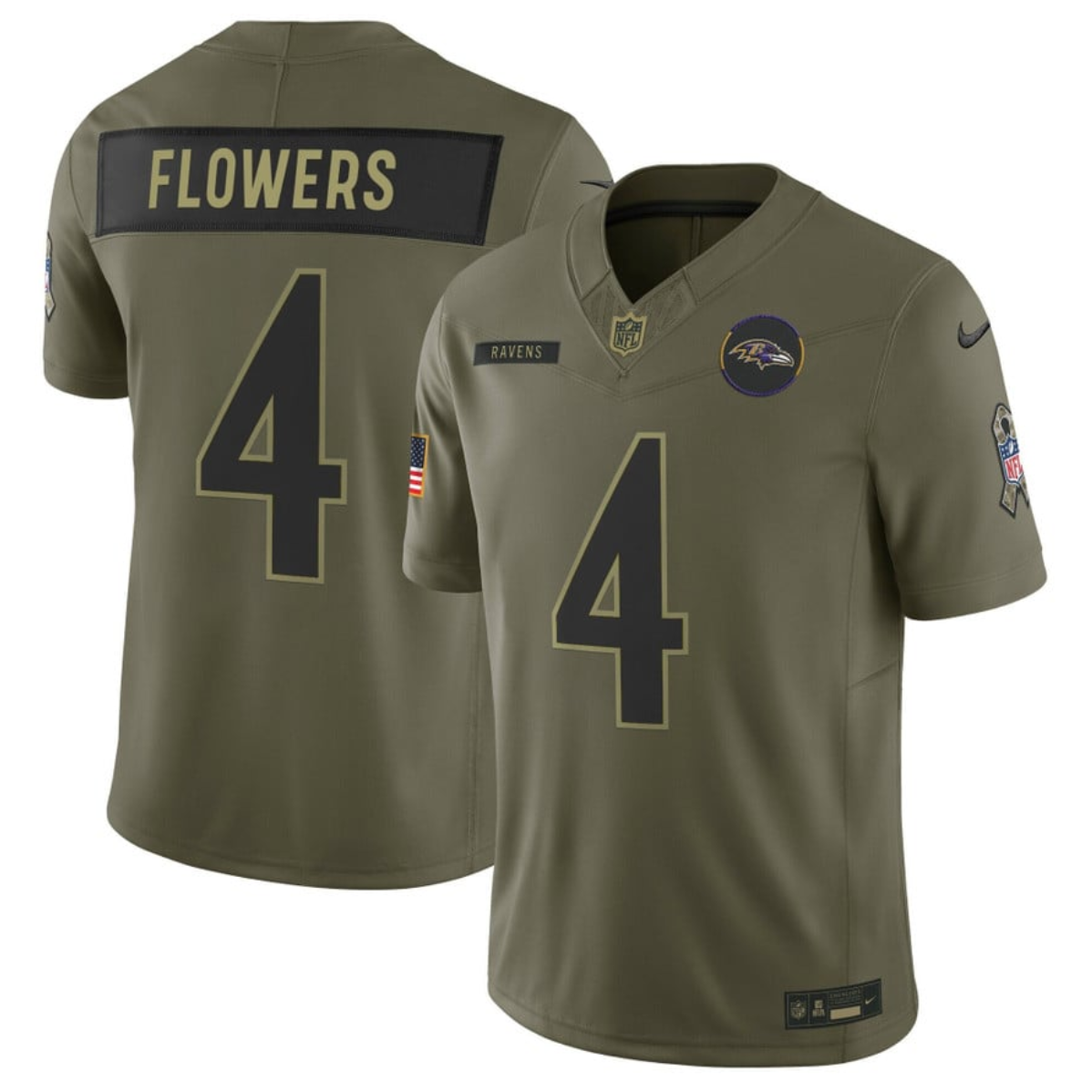 Men's Baltimore Ravens #4 Zay Flowers Olive 2025 F.U.S.E. Salute to Service Limited Football Jersey Men's Baltimore Ravens #4 Zay Flowers Olive 2025 F.U.S.E. Salute to Service Limited Football Jersey