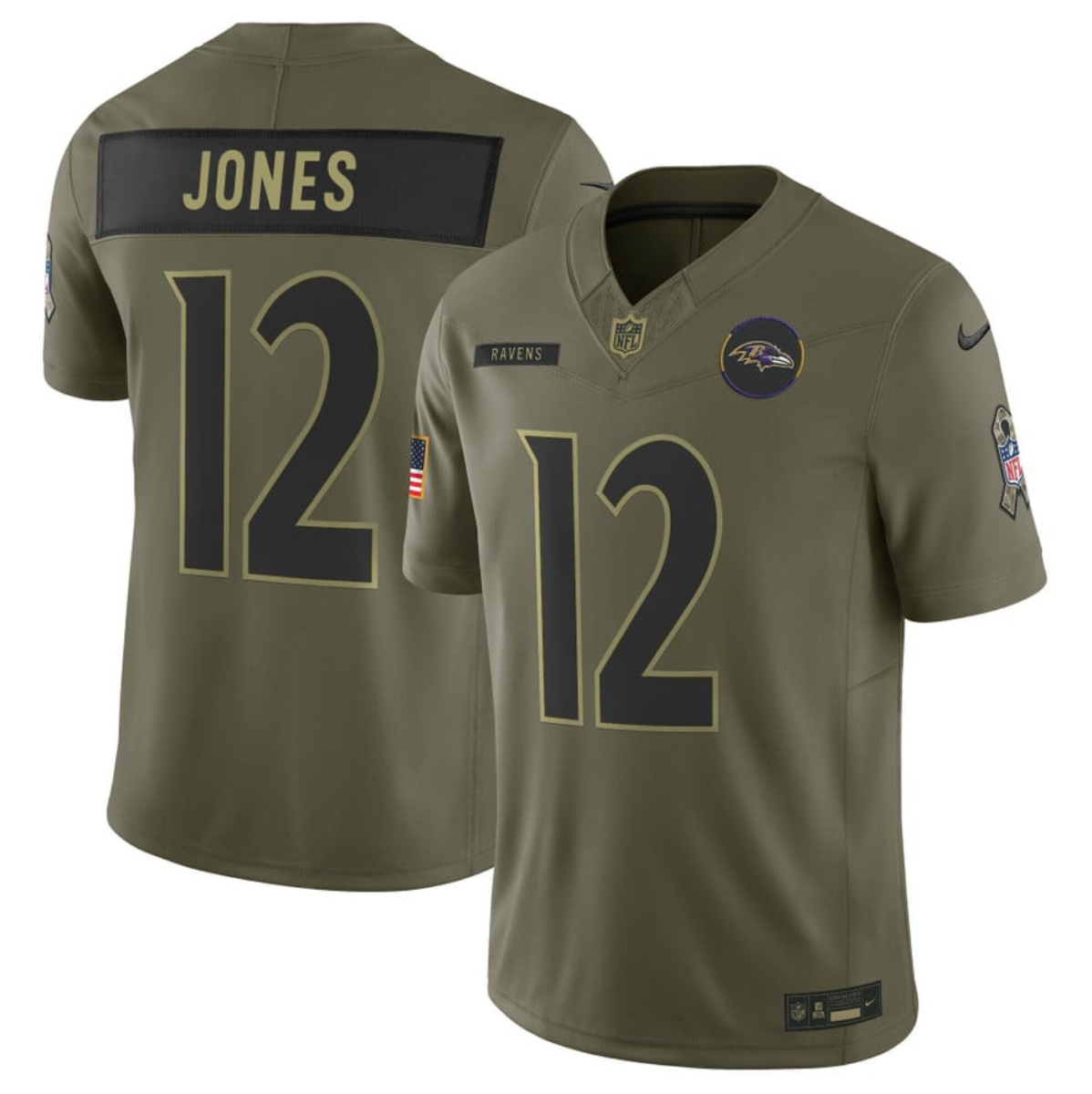 Men's Baltimore Ravens #12 Jacoby Jones Olive 2025 F.U.S.E. Salute to Service Limited Football Jersey