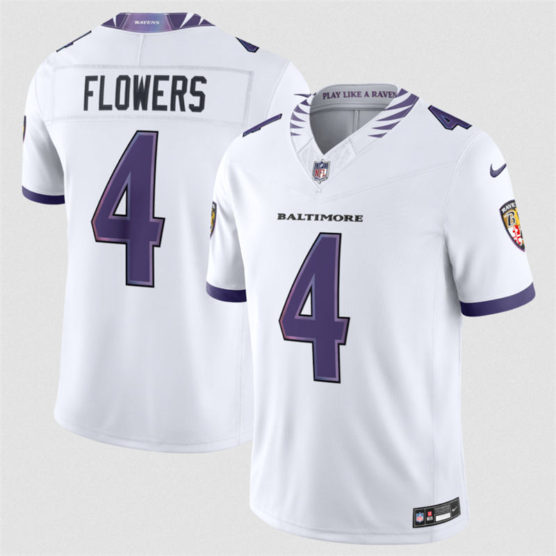 Men's Baltimore Ravens #4 Zay Flowers White 2026 F.U.S.E. Vapor Stitched Limited Football Jersey Men's Baltimore Ravens #4 Zay Flowers White 2026 F.U.S.E. Vapor Stitched Limited Football Jersey