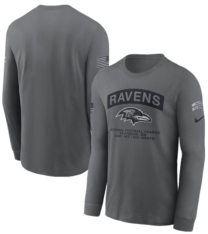 Men's Baltimore Ravens Gray 2026 Salute to Service Long Sleeve T-Shirt