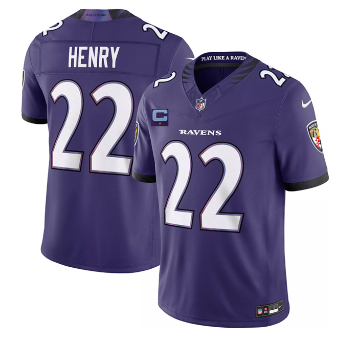 Men's Baltimore Ravens #22 Derrick Henry Purple 2026 With 1-Star C Patch F.U.S.E Vapor Stitched Limited Football Jersey