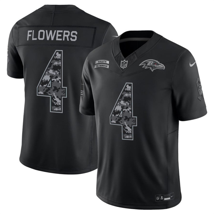 Men's Baltimore Ravens #4 Zay Flowers Black F.U.S.E. 2026 Salute to Service Limited Stitched Football Jersey