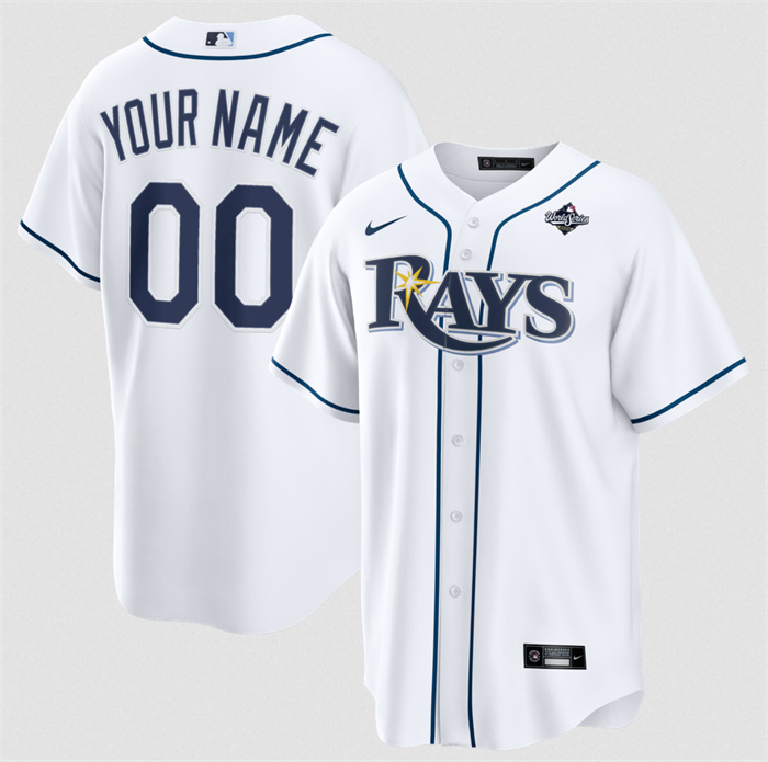 Men's Tampa Bay Rays Active Player Custom White 2026 World Series Home Cool Base Stitched Baseball Jersey Men's Tampa Bay Rays Active Player Custom White 2026 World Series Home Cool Base Stitched Baseball Jersey