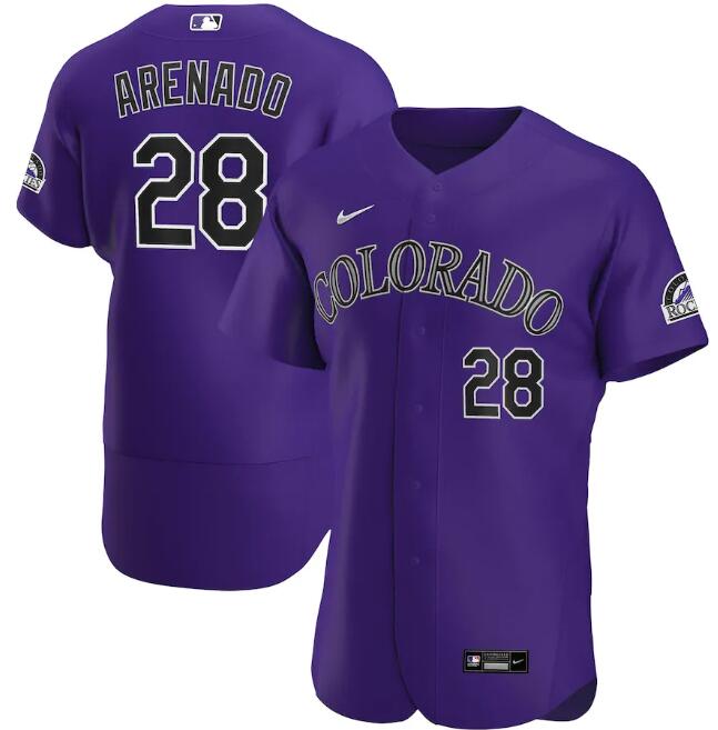 Men's Colorado Rockies #28 Nolan Arenado Purple MLB Flex Base Stitched Jersey