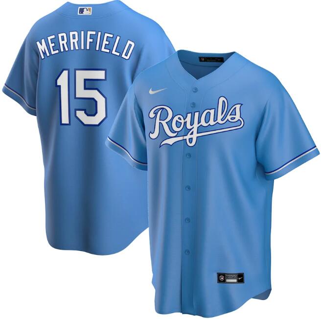 Men's Kansas City Royals #15 Whit Merrifield Blue MLB Cool Base Stitched Jersey