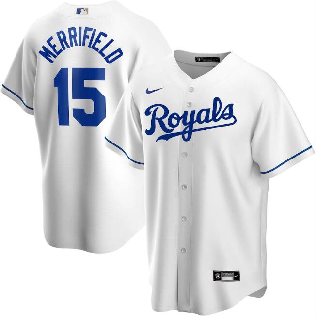 Men's Kansas City Royals #15 Whit Merrifield White MLB Cool Base Stitched Jersey