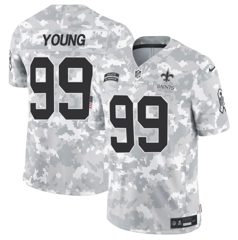 Men's New Orleans Saints #99 Chase Young 2024 F.U.S.E Arctic Camo Salute to Service Limited Stitched Football Jersey Men's New Orleans Saints #99 Chase Young 2024 F.U.S.E Arctic Camo Salute to Service Limited Stitched Football Jersey