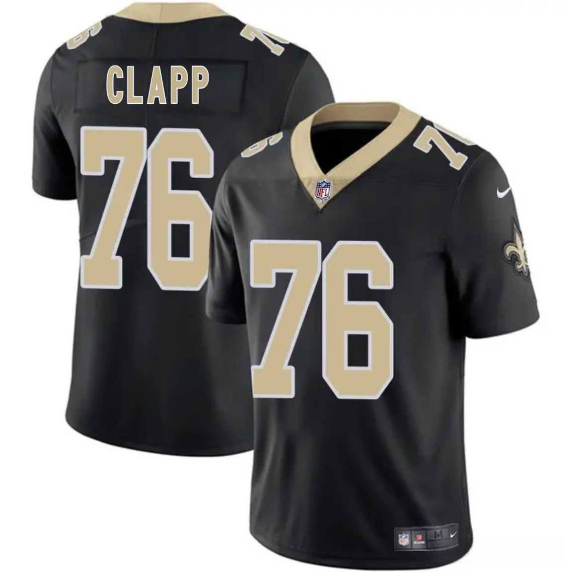 Men's New Orleans Saints #76 Will Clapp Black 2025 Vapor Limited Stitched Football Jersey Men's New Orleans Saints #76 Will Clapp Black 2025 Vapor Limited Stitched Football Jersey