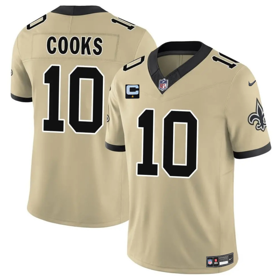 Men's New Orleans Saints #10 Brandin Cooks Gold 2025 F.U.S.E. With 1-Star C Patch Alternate Vapor Limited Stitched Football Jersey Men's New Orleans Saints #10 Brandin Cooks Gold 2025 F.U.S.E. With 1-Star C Patch Alternate Vapor Limited Stitched Football Jersey