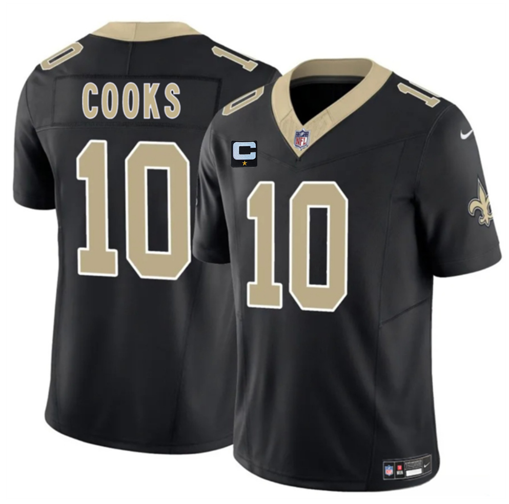 Men's New Orleans Saints #10 Brandin Cooks Black 2025 F.U.S.E With 1-Star C Patch Vapor Limited Stitched Football Jersey Men's New Orleans Saints #10 Brandin Cooks Black 2025 F.U.S.E With 1-Star C Patch Vapor Limited Stitched Football Jersey