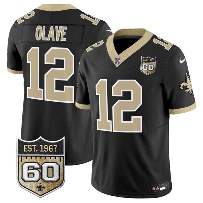 Men's New Orleans Saints #12 Chris Olave Black 2026 F.U.S.E 60th Anniversary Patch Vapor Limited Football Stitched Jersey