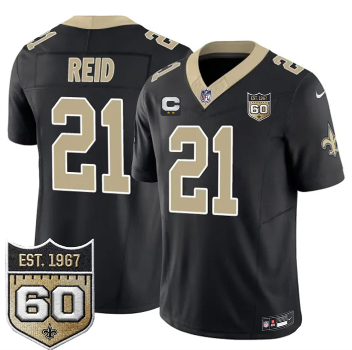 Men's New Orleans Saints #21 Justin Reid Black 2026 F.U.S.E With 2-Star C Patch And 60th Anniversary Patch Vapor Limited Football Stitched Jersey