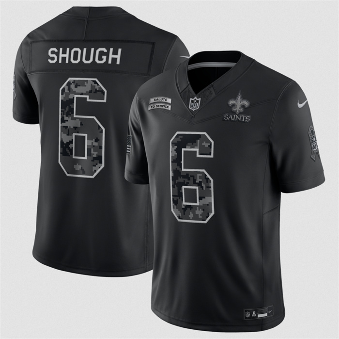 Men's New Orleans Saints #6 Tyler Shough Black F.U.S.E. 2026 Salute to Service Limited Stitched Football Jersey
