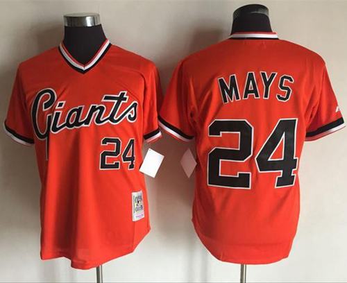Mitchell And Ness Giants #24 Willie Mays Orange Throwback Stitched MLB Jersey