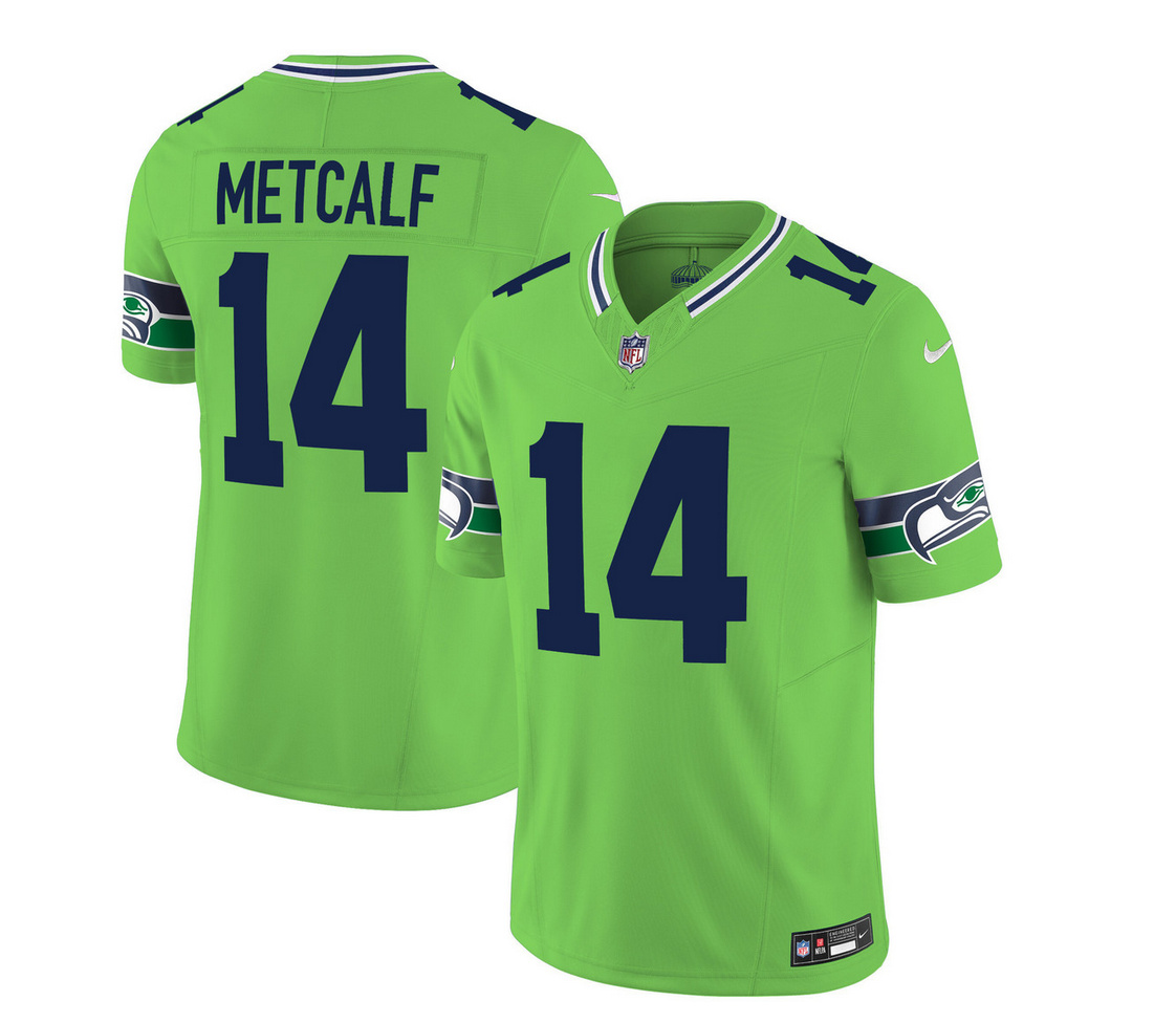 Men's Seattle Seahawks #14 DK Metcalf 2023 F.U.S.E. Green Limited Stitched Football Jersey Men's Seattle Seahawks #14 DK Metcalf 2023 F.U.S.E. Green Limited Stitched Football Jersey