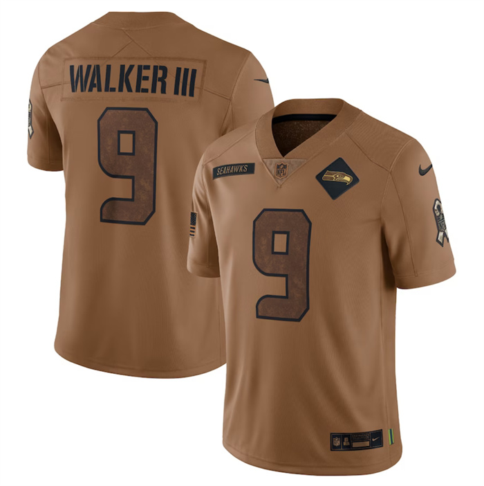 Men's Seattle Seahawks #9 Kenneth Walker III 2023 Brown Salute To Service Limited Football Jersey