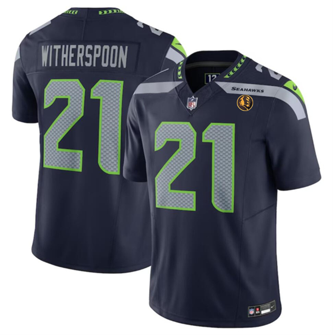 Men's Seattle Seahawks #21 Devon Witherspoon Navy 2023 F.U.S.E. With John Madden Patch Vapor Limited Stitched Football Jersey