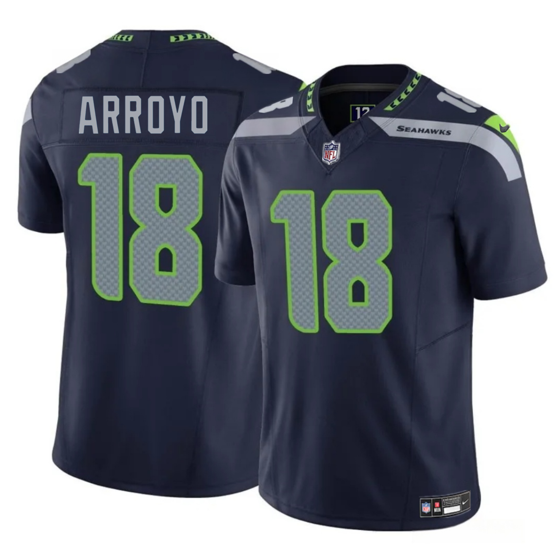 Men's Seattle Seahawks #18 Elijah Arroyo Navy 2025 Draft F.U.S.E Vapor Limited Stitched Football Jersey Men's Seattle Seahawks #18 Elijah Arroyo Navy 2025 Draft F.U.S.E Vapor Limited Stitched Football Jersey