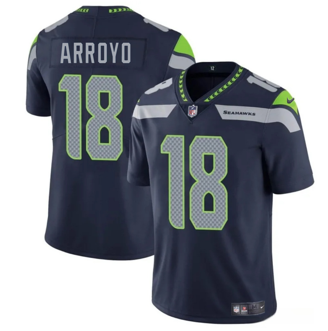 Men's Seattle Seahawks #18 Elijah Arroyo Navy 2025 Draft Vapor Limited Stitched Football Jersey Men's Seattle Seahawks #18 Elijah Arroyo Navy 2025 Draft Vapor Limited Stitched Football Jersey