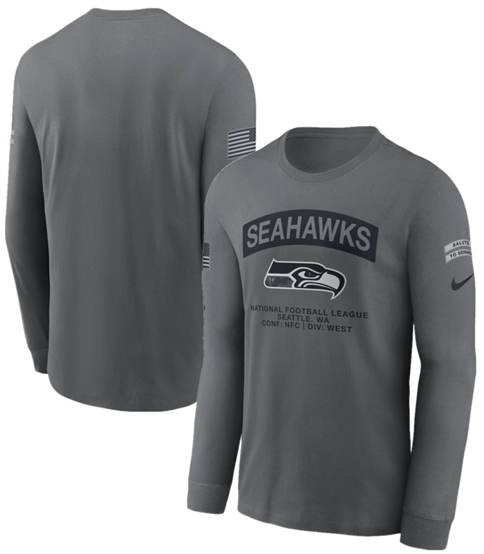 Men's Seattle Seahawks Gray 2026 Salute to Service Long Sleeve T-Shirt