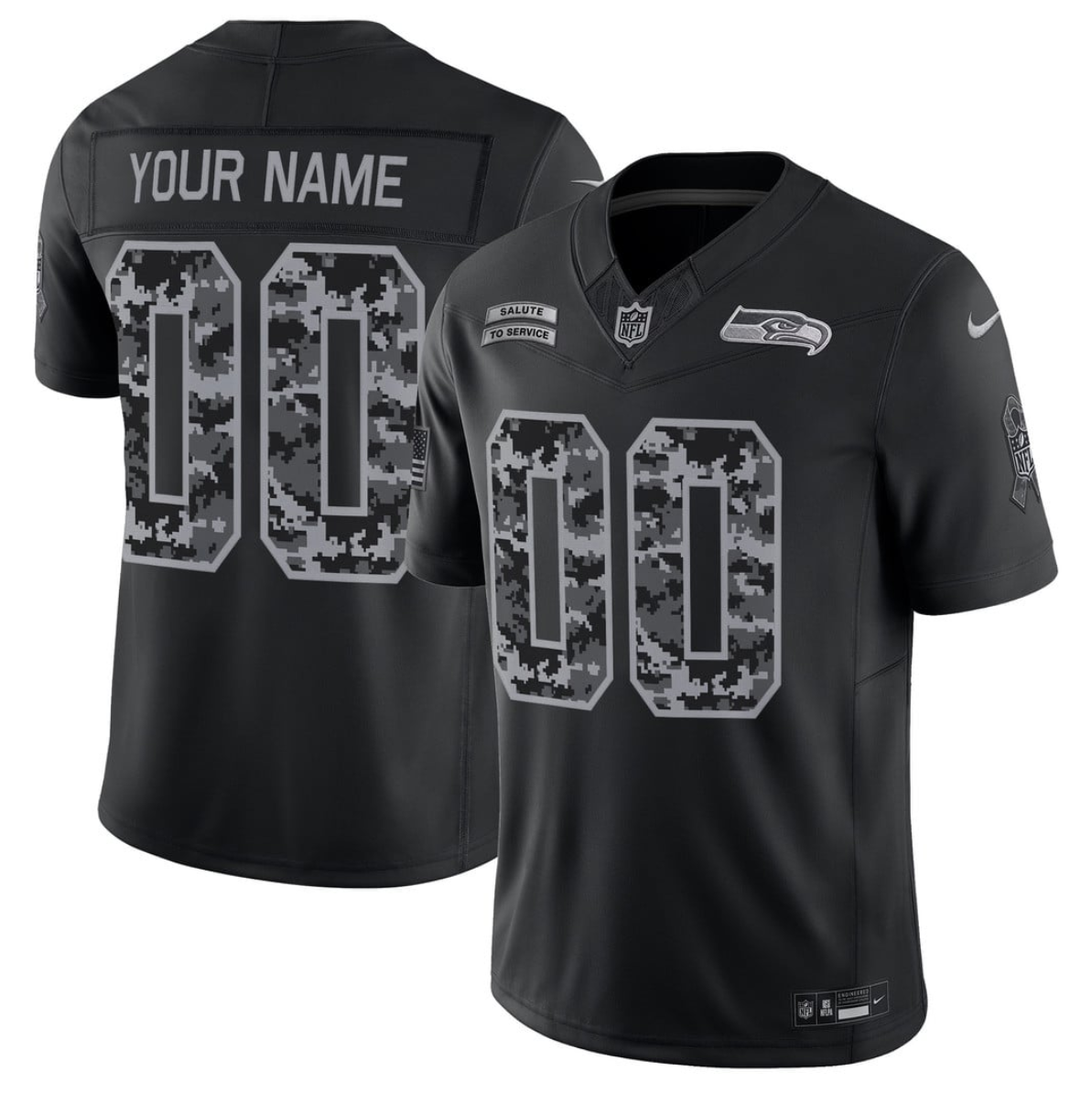 Men's Seattle Seahawks Active Player Custom Black F.U.S.E. 2026 Salute to Service Limited Stitched Football Jersey