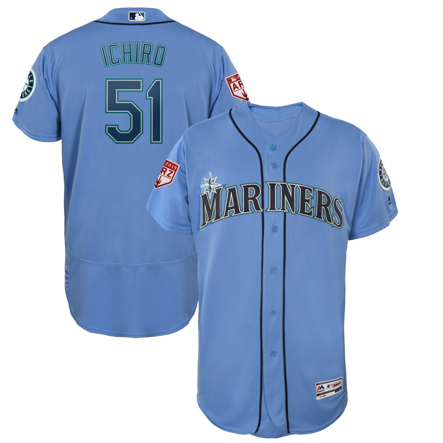 Mariners #51 Ichiro Suzuki Light Blue 2019 Spring Training Flex Base Stitched MLB Jersey