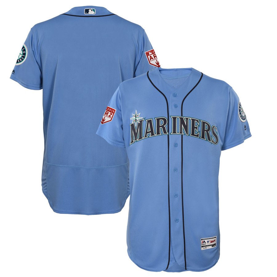 Mariners Blank Light Blue 2019 Spring Training Flex Base Stitched MLB Jersey