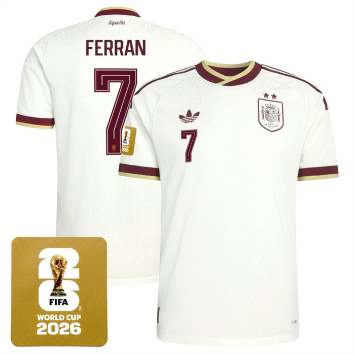 Men's Spain Team #7 Ferran White 2026 World Cup Away Soccer Jersey