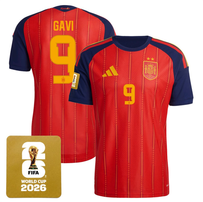 Men's Spain Team #9 Gavi Red 2026 World Cup Home Soccer Jersey
