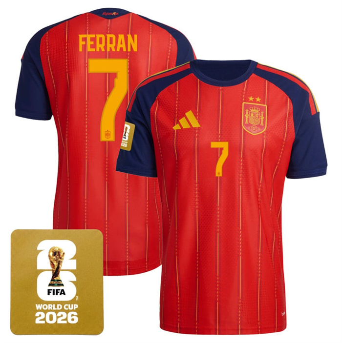 Men's Spain Team #7 Ferran Red 2026 World Cup Home Soccer Jersey