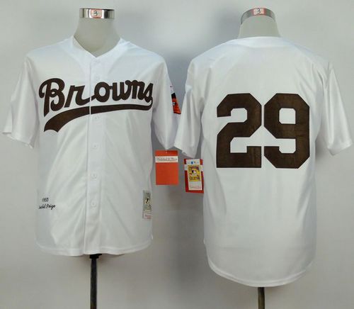 Mitchell and Ness 1953 Browns #29 Satchel Paige White Throwback Stitched MLB Jersey Mitchell and Ness 1953 Browns #29 Satchel Paige White Throwback Stitched MLB Jersey