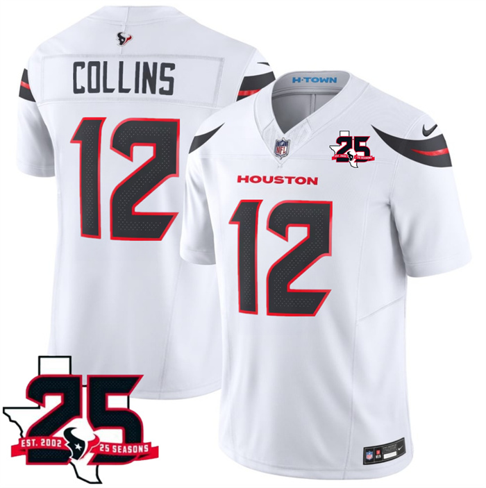 Men's Houston Texans #12 Nico Collins White 2026 25th Anniversary Patch F.U.S.E. Vapor Limited Stitched Football Jersey