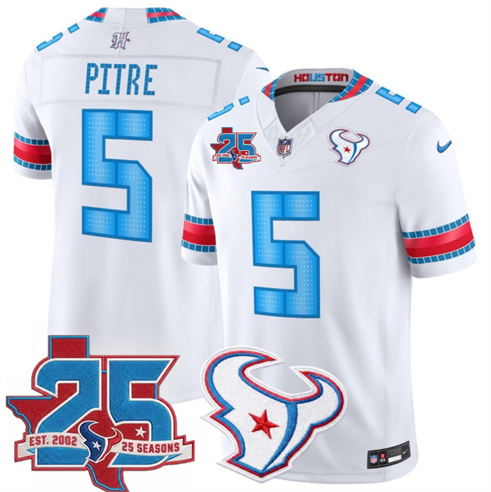 Men's Houston Texans #5 Jalen Pitre White 2026 25th Anniversary Patch F.U.S.E. 'HOUSTON/US' Rivalries Collection Limited Stitched Football Jersey