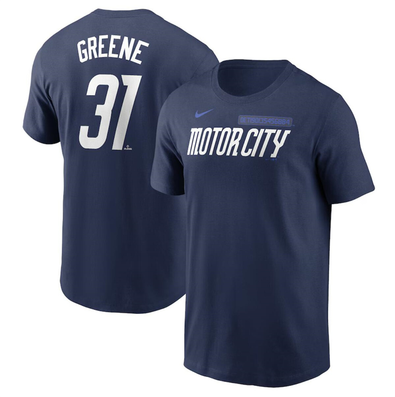 Men's Detroit Tigers #31 Riley Greene Navy 2024 City Connect Fuse Name & Number T-Shirt