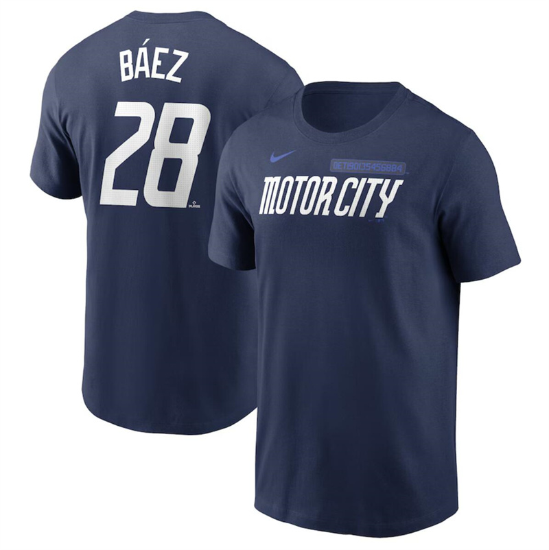 Men's Detroit Tigers #28 Javier Baez Navy 2024 City Connect Fuse Name & Number T-Shirt