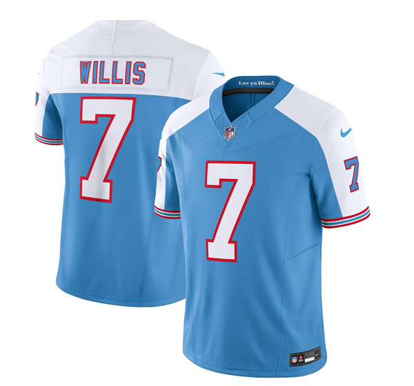 Men's Tennessee Titans #7 Malik Willis Blue/White 2023 F.U.S.E. Vapor Limited Throwback Stitched Football Jersey