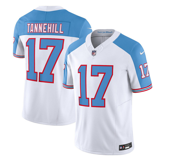 Men's Tennessee Titans #17 Ryan Tannehill White/Blue 2023 F.U.S.E. Vapor Limited Throwback Stitched Football Jersey