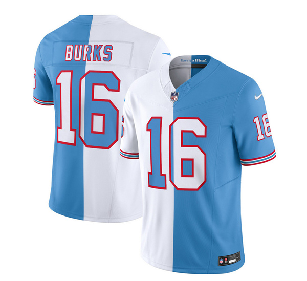 Men's Tennessee Titans #16 Treylon Burks White/Blue 2023 F.U.S.E. Split Vapor Limited Throwback Stitched Football Jersey
