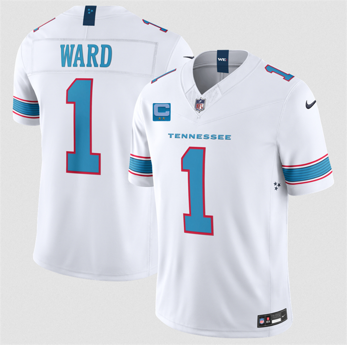 Men's Tennessee Titans #1 Cameron Ward White 2026 With 2-Star C Patch F.U.S.E. Vapor Limited Stitched Football Jersey