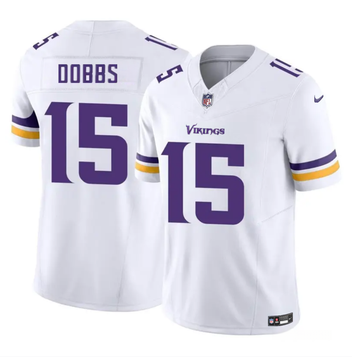 Men's Minnesota Vikings #15 Josh Dobbs White 2023 F.U.S.E. Vapor Untouchable Limited Stitched Jersey Men's Minnesota Vikings #15 Josh Dobbs White 2023 F.U.S.E. Vapor Untouchable Limited Stitched Jersey